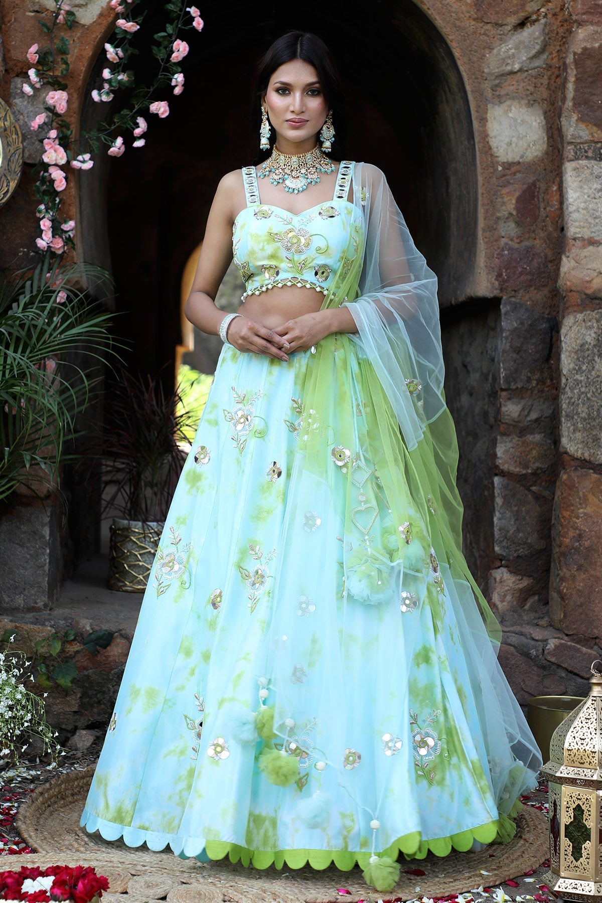 Buy Aqua Blue Zari Work Lehenga Set by Nitisha Kashyap for women online at ScrollnShops